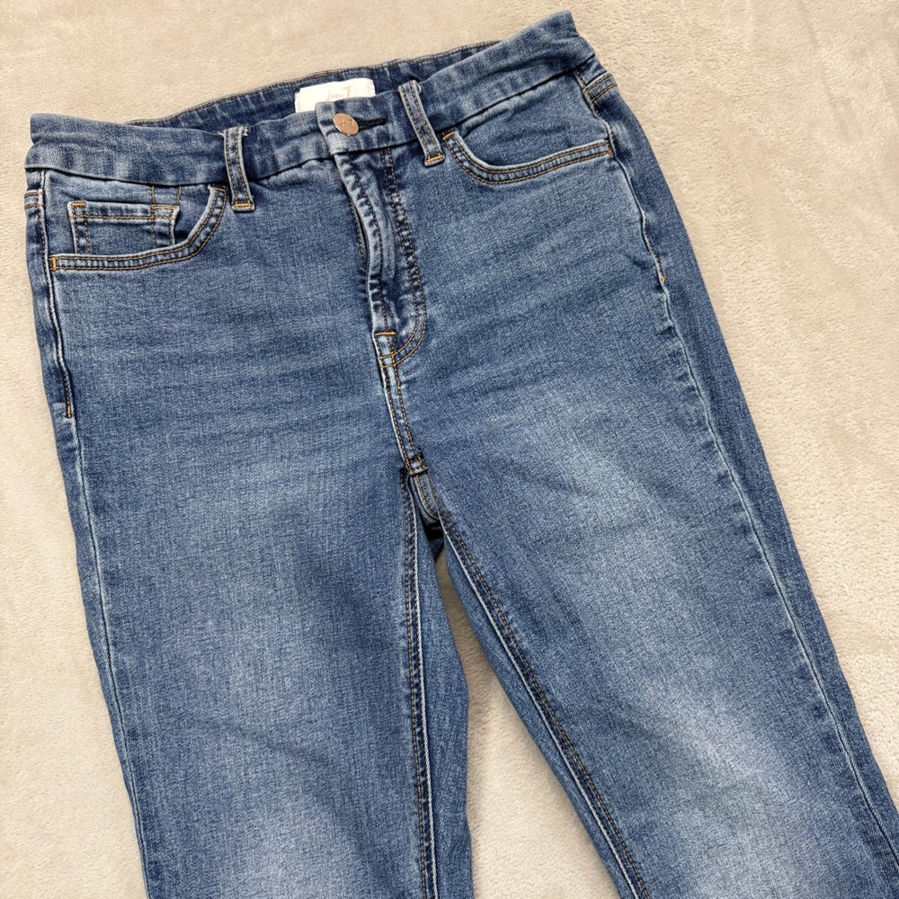Jen 7 for 7 For All Mankind Jeans Women's 4 Petite Flare Leg Slit Side Hem Denim